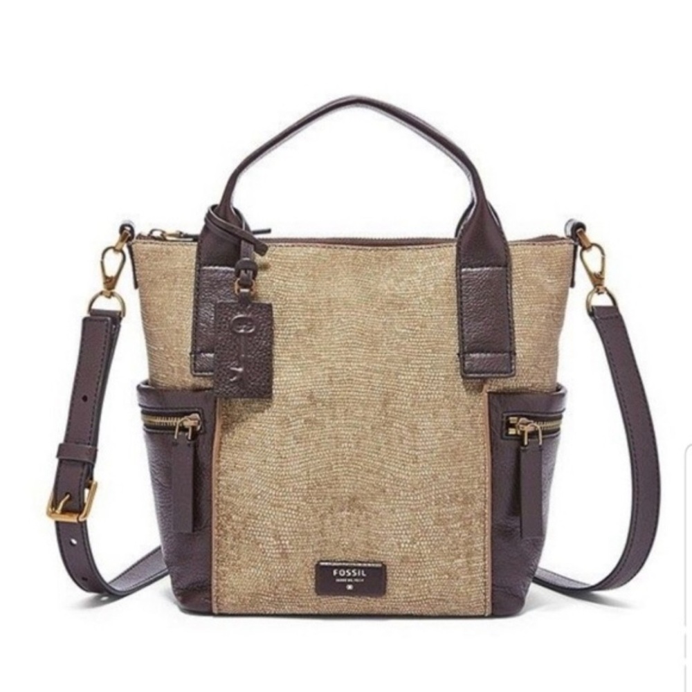 Fossil Tan and Brown Tote with Leather Accents